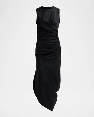 Proenza Schouler Zafira Sleeveless Draped Cotton Asymmetric Midi Dress - Black