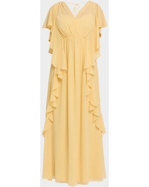 Emanuel Ungaro Saffron Draped Ruffle Maxi Dress - Yellow