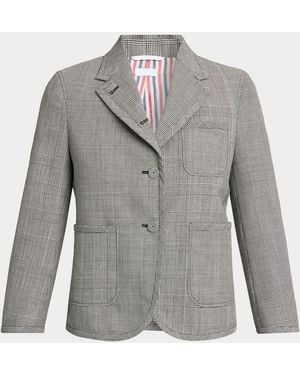 Thom Browne Fit 2 Multi-Check Crop Single-Breasted Sport Coat - Gray
