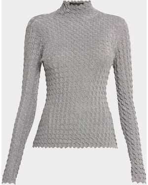 Emporio Armani Mock-Neck Textured Shimmer Knit Sweater - Gray