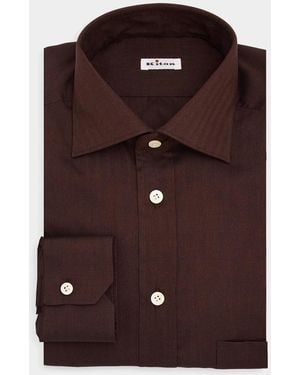 Kiton Herringbone Twill Shirt - Brown