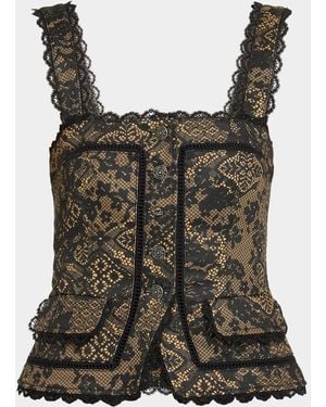 Cinq À Sept Myra Patchwork-Print Lace-Trim Top - Brown