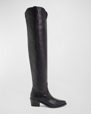 Partow Julia Leather Over-The-Knee Western Boots - Black