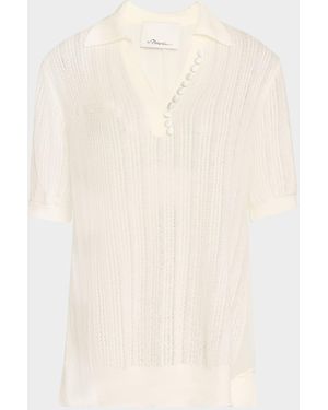 3.1 Phillip Lim Airy Short-Sleeve Open-Knit Polo Top - Natural