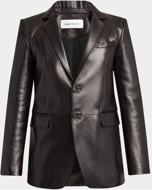McQueen Leather Two-Button Blazer - Black