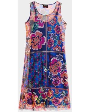 Johnny Was Mazzy Patchwork Floral-Print Mesh Midi Dress - White