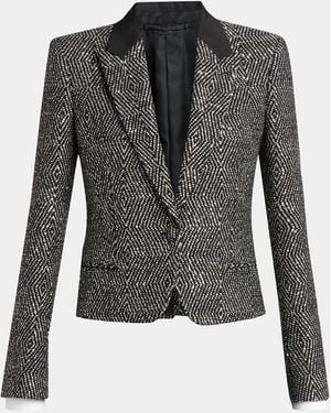 Tom Ford Sequined Wool Tweed Crop Single-Breasted Boyfriend Jacket - Black