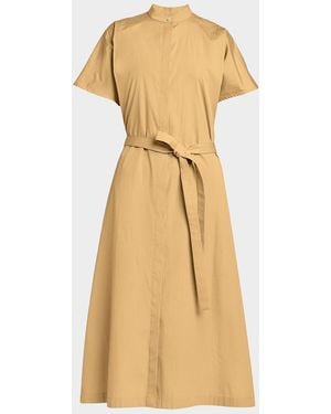 Jil Sander Short-Sleeve Belted Midi Shirtdress - Natural