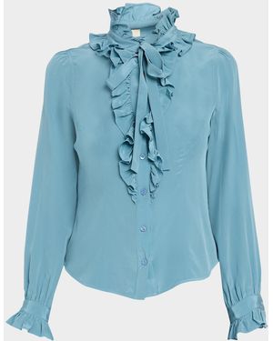 Ulla Johnson Catroux Silk Button-Front Blouse - Blue