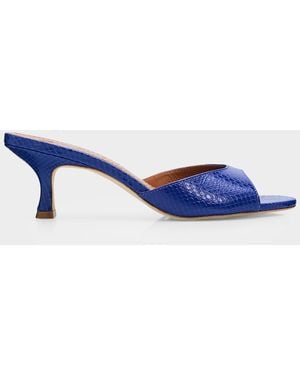 STAUD Brigitte 60Mm Snakeskin-Embossed Leather Mules - Blue