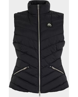 ベスト・ジレ MOOSE KNUCKLES Women Vests M33LV464292 Black CETTIRE Moose Knuckles Zig-Zag Motif Front-Zip Hooded Vest