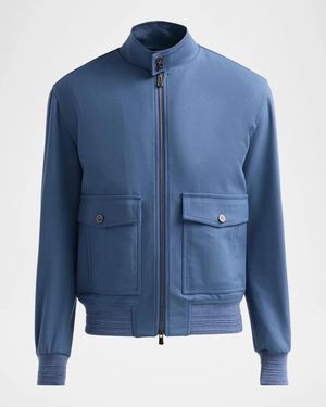 Isaia Baracuta Stretch-Wool Zip-Up Bomber Jacket - Blue