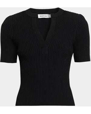 Jonathan Simkhai Miley Splitneck Ribbed Top - Black
