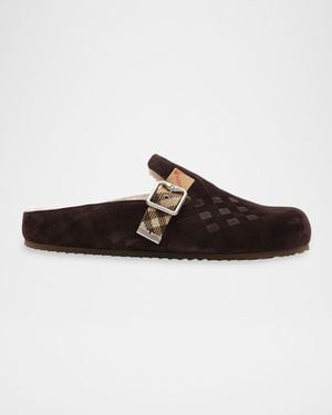 Burberry Apos;S Suede Check Shearling-Lined Urchin Clogs - Brown