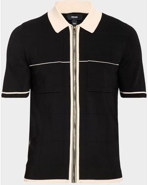 Reiss Tipped Knit Full-Zip Polo Shirt - Black