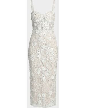 Mac Duggal Beaded Embroidery Fitted Midi-Dress - White