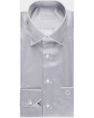 Stefano Ricci Micro-Geometric Silk Dress Shirt - Gray