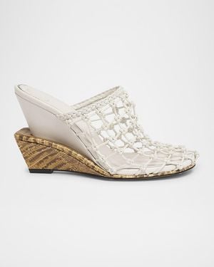 Jacquemus Les Doubles Snake-Print Tresses Wedge Mules - White