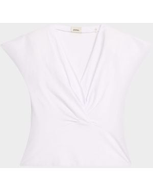 Isabel Marant Nadrine Gathered V-Neck Cotton T-Shirt - White
