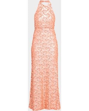 Ramy Brook Kinsley Floral Sequin Halter Gown - Pink
