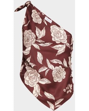 Tanya Taylor Brigid Floral Satin Tie-Shoulder Top - Pink