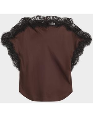 A.L.C. Luna Satin Lace-Trim Top - Brown