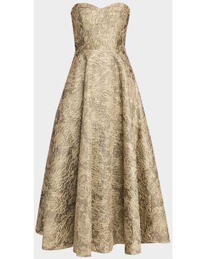 THEIA Dakota Strapless Metallic Jacquard Gown - Natural