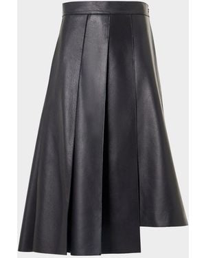 Akris Pleated Leather A-Line Skirt - Gray