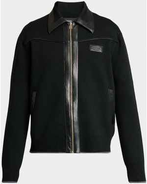 Amiri Apos;S Merino Wool Leather-Trim Full-Zip Blouson - Black