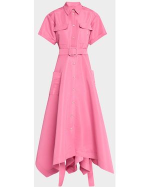 Bibhu Mohapatra Camellia Belted Faille Trench Maxi Dress - Pink