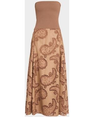 Johanna Ortiz The Quiet Bloom Strapless Embroidered Maxi Dress - Brown