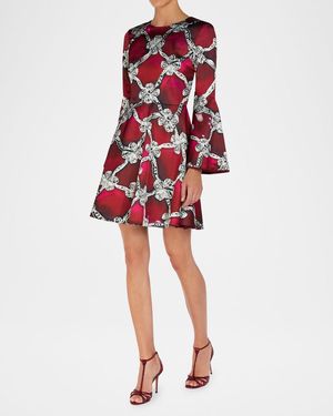 Mary Katrantzou Beam Plexus Ruby-Print Flare-Sleeve Mini Dress - Red