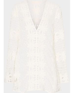 MILLY Floral Crochet Mini Sun Dress Coverup - Natural