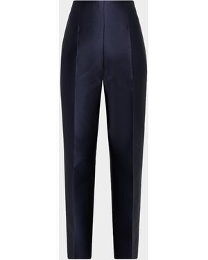Alberta Ferretti Mikado Silk Straight-Leg Ankle Pants - Blue