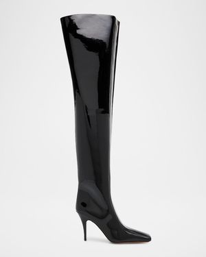 Stella McCartney 95Mm Square-Toe Patent Over-The-Knee Boots - Black