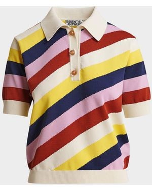 Essentiel Antwerp Stripe Knit Polo Shirt - White