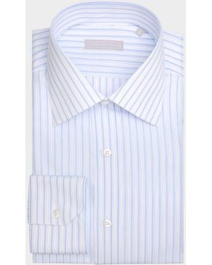 Stefano Ricci Cotton Multi-Stripe Point Collar Dress Shirt - Blue
