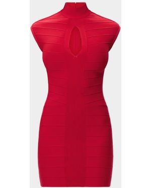 Hervé Léger La Femme High-Neck Mini Dress - Red