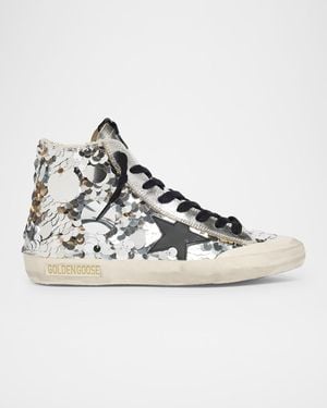 Golden Goose Francy Sequined High-Top Sneakers - Natural