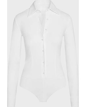 Commando Button-Front Oxford Bodysuit - Blue