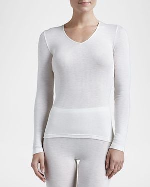 Hanro Wool & Silk Blend V-Neck Top - White