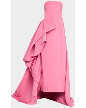 Bibhu Mohapatra Strapless Gown W/ Draped Blossom Train - Pink