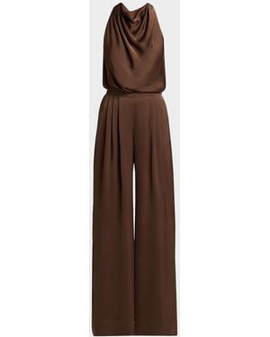 Ramy Brook Zahara Satin Wide-Leg Jumpsuit - Brown