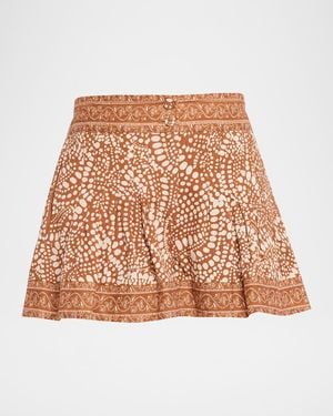 Ramy Brook Quinn Printed Pleat Mini Shorts - Brown