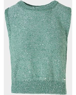 Akris Linen-Cotton Micro Sequin Sleeveless Knit Top - Green