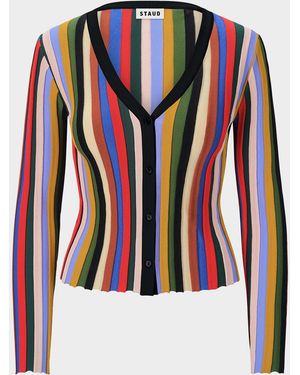STAUD Ezra Striped Button-Down Cardigan - Red