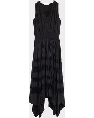 Ramy Brook Roselyn Lace-Trim Midi Dress - Black