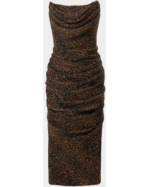 Carolina Herrera Strapless Leopard Chiffon Knee-Length Dress - Brown