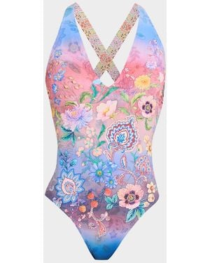 Johnny Was Cross-Back One-Piece Swimsuit - White