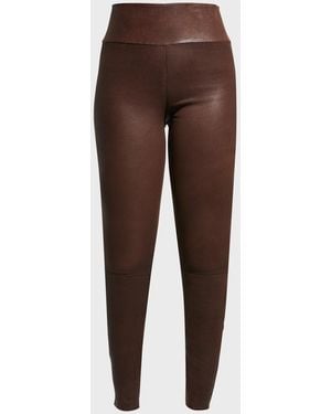 SPRWMN High-waist Leather Ankle Leggings - Brown